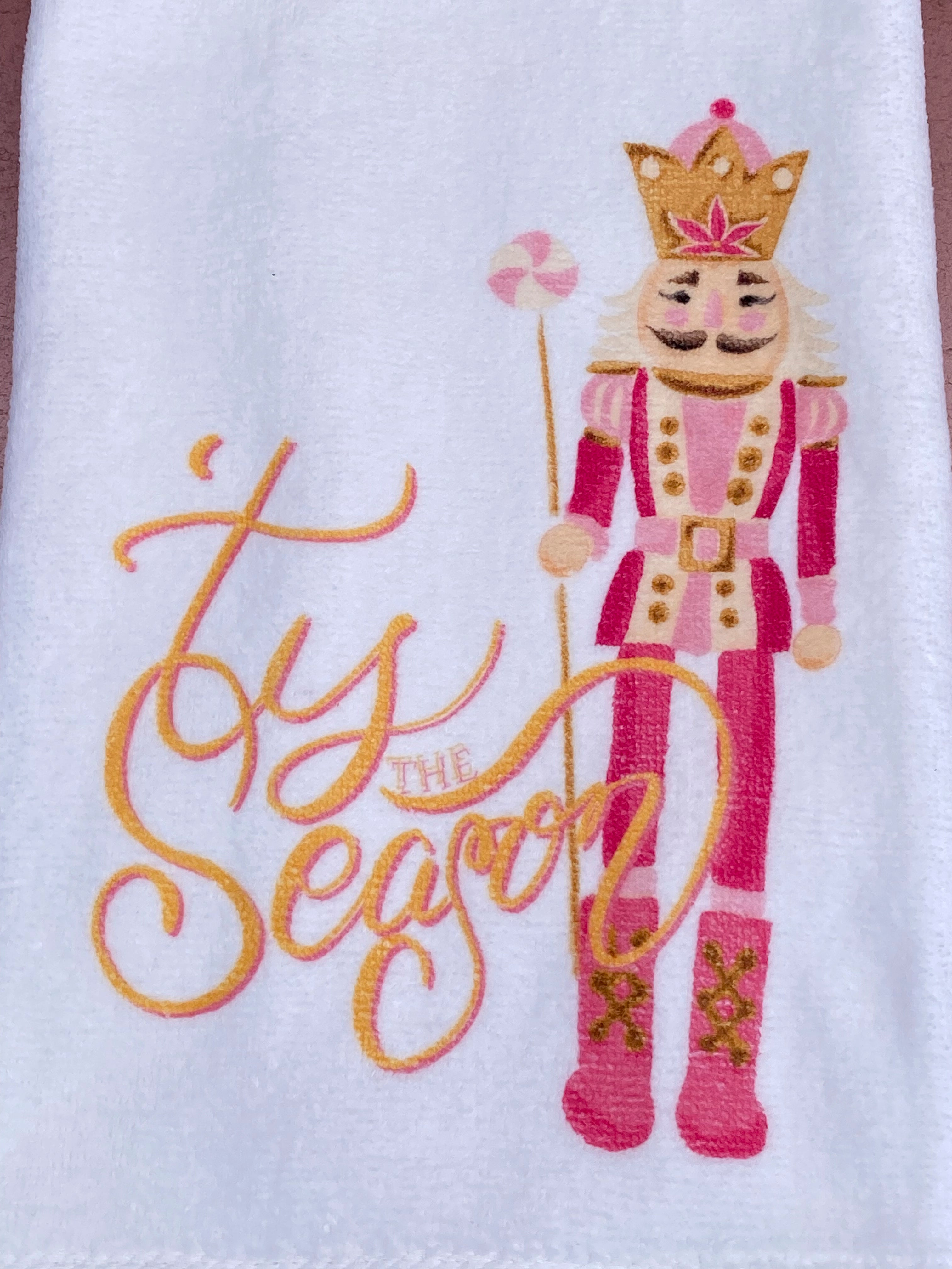 Christmas Plush Dish Towel Tis the Season Nutcracker Pink