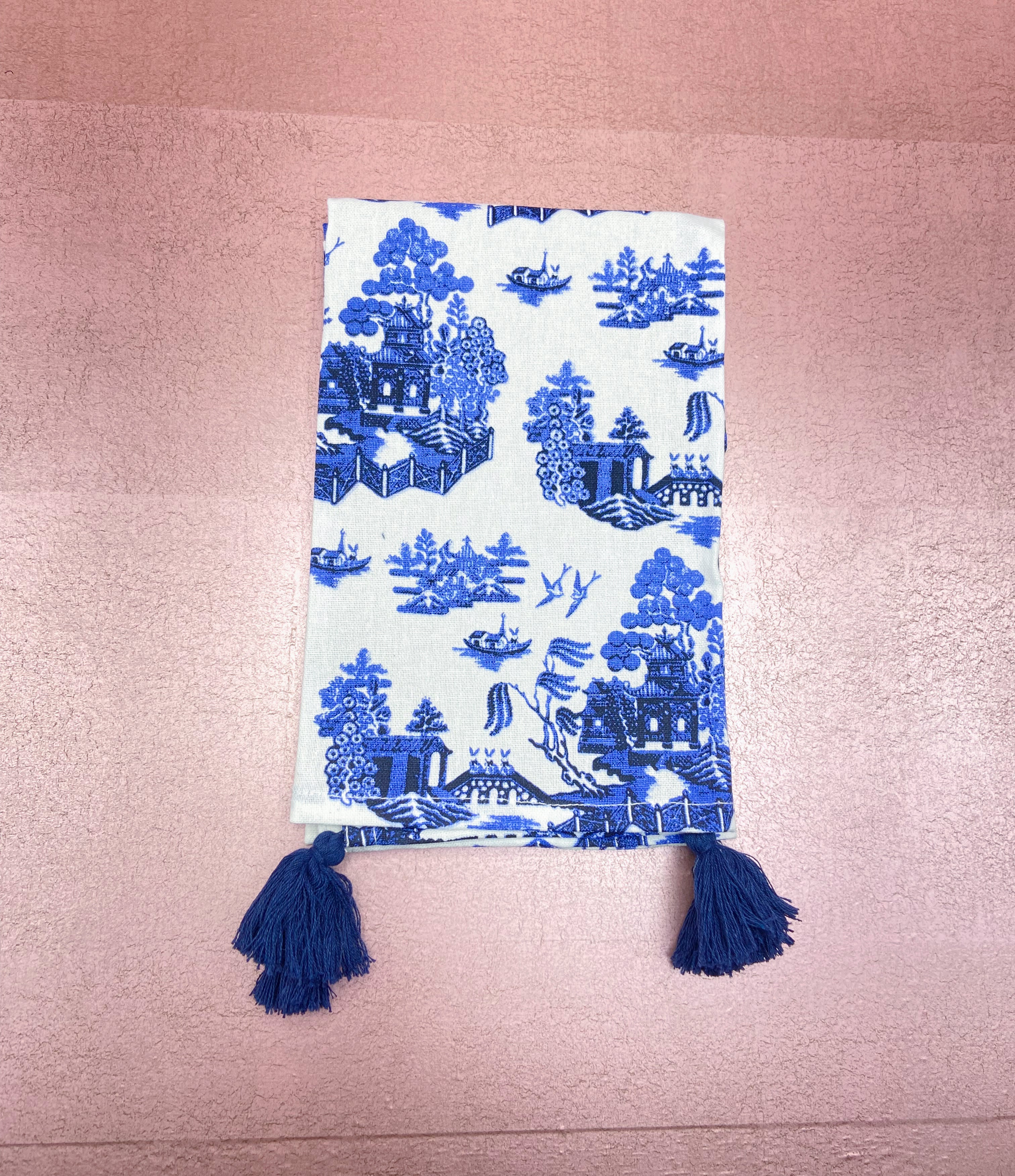 Blue & White Bunny/Chinoiserie Towels Set 2