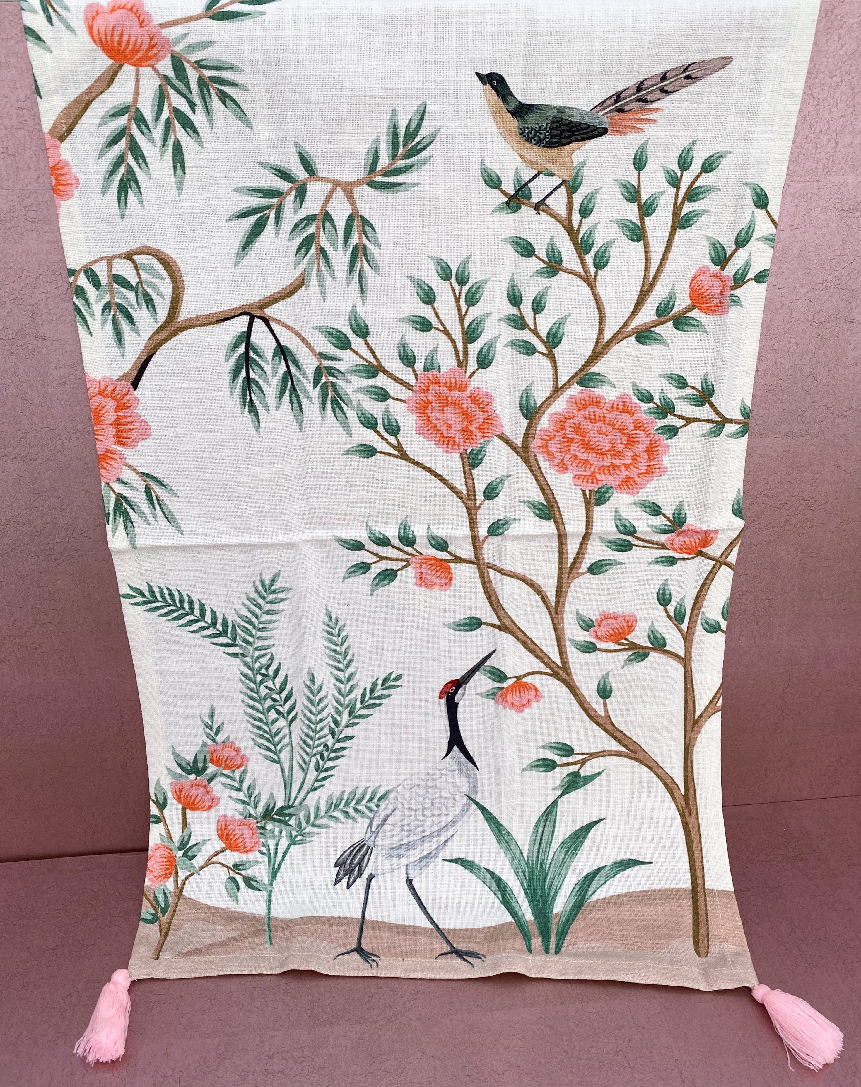 Flora and Fauna Dish Towel Set with Tassels