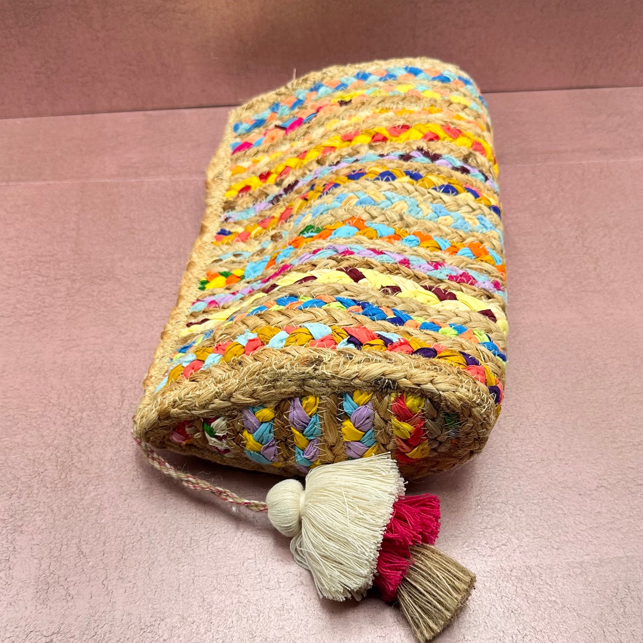 Multi Colored Raffia Tassel Clutch