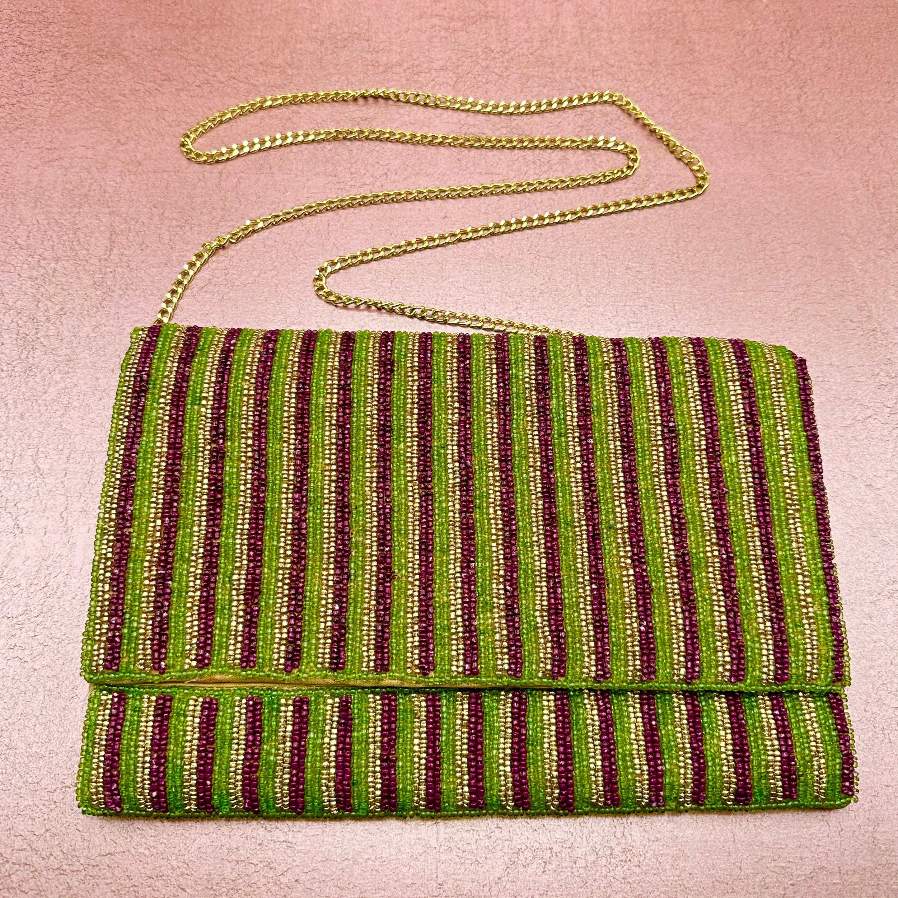 Mardi Gras Stripe Seed Bead Clutch