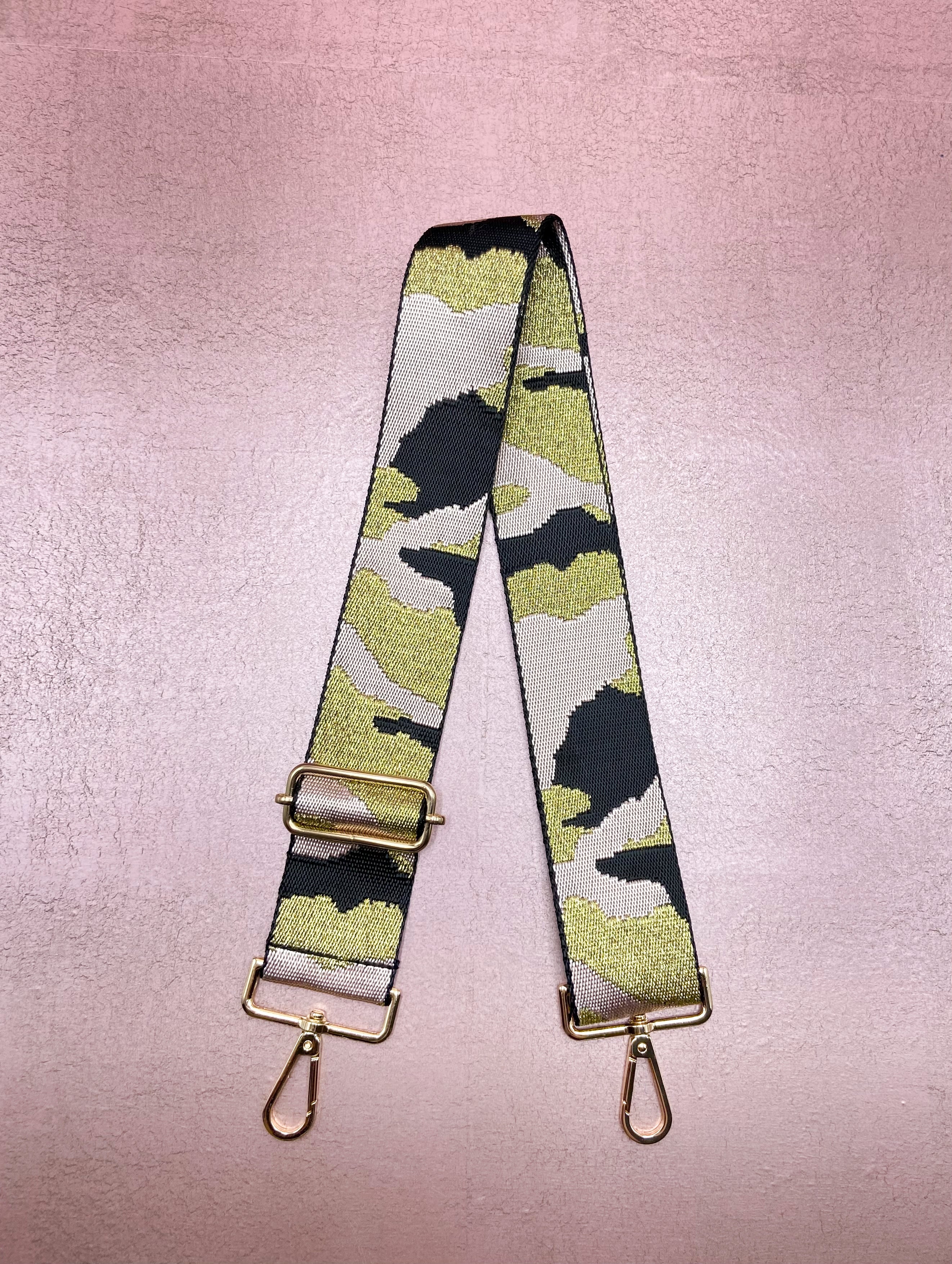 Light Pink Gold Black Camo Purse Strap