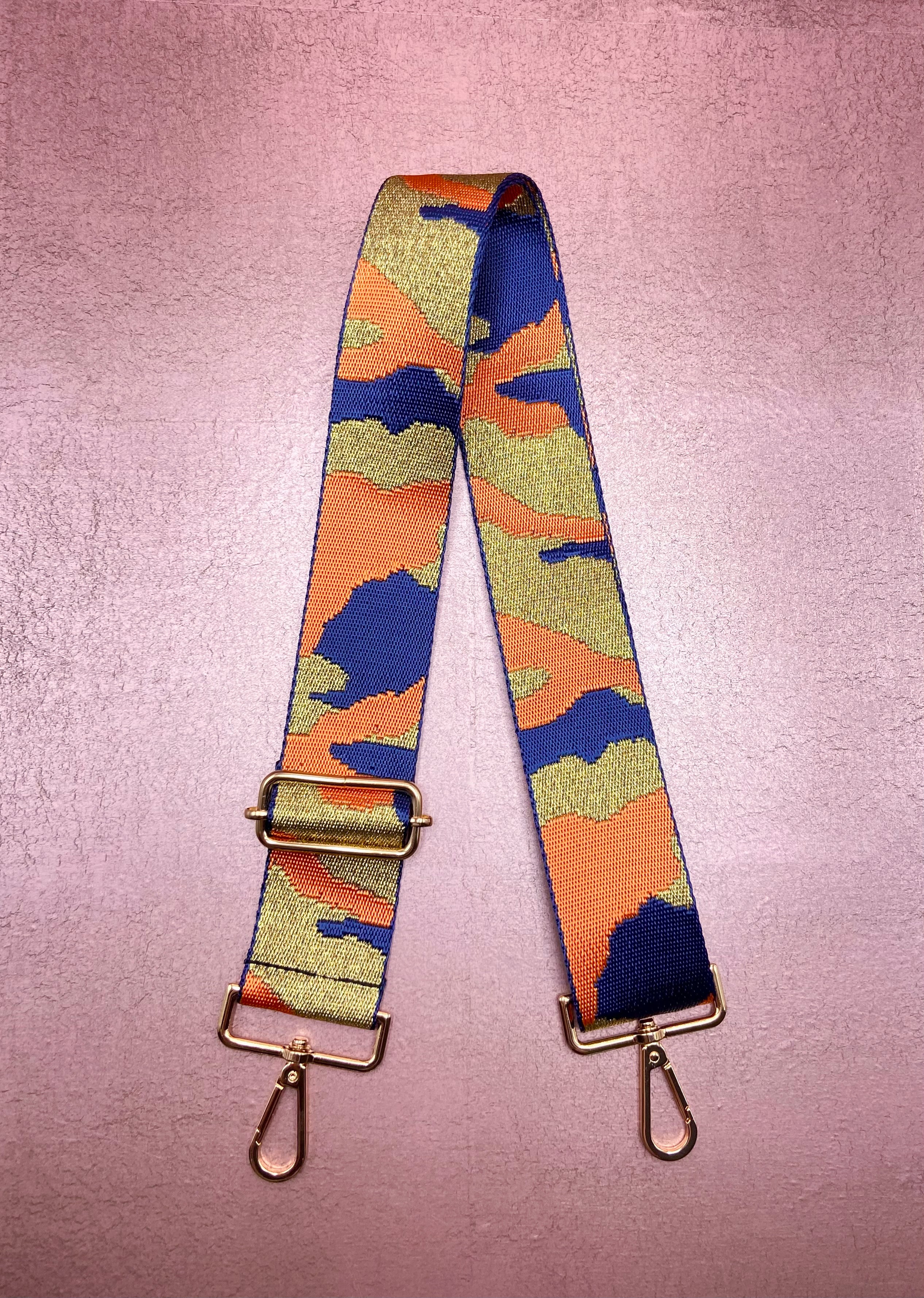 Navy Orange Gold Camo Purse Strap