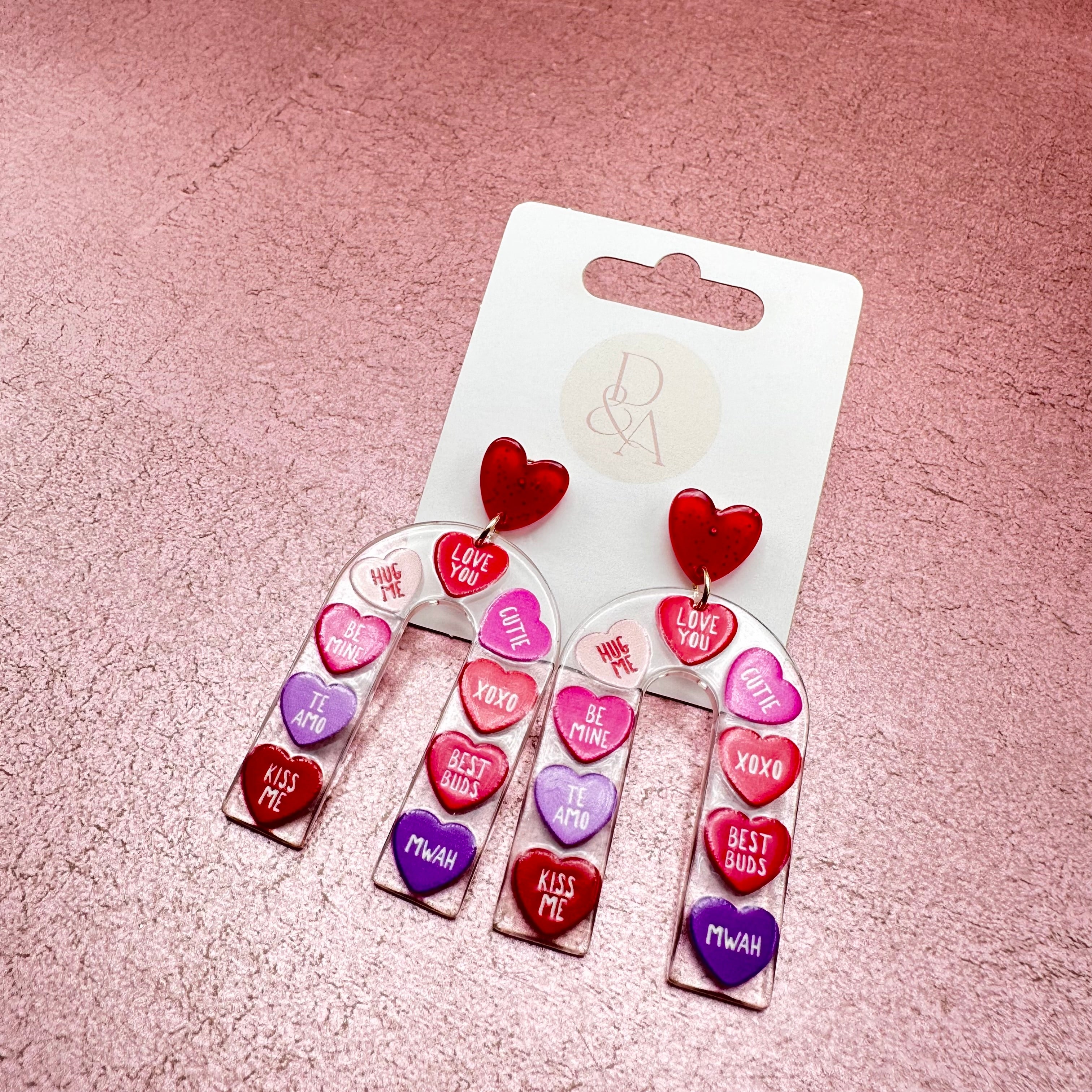 Clear Conversation Heart Arch Dangle Earrings
