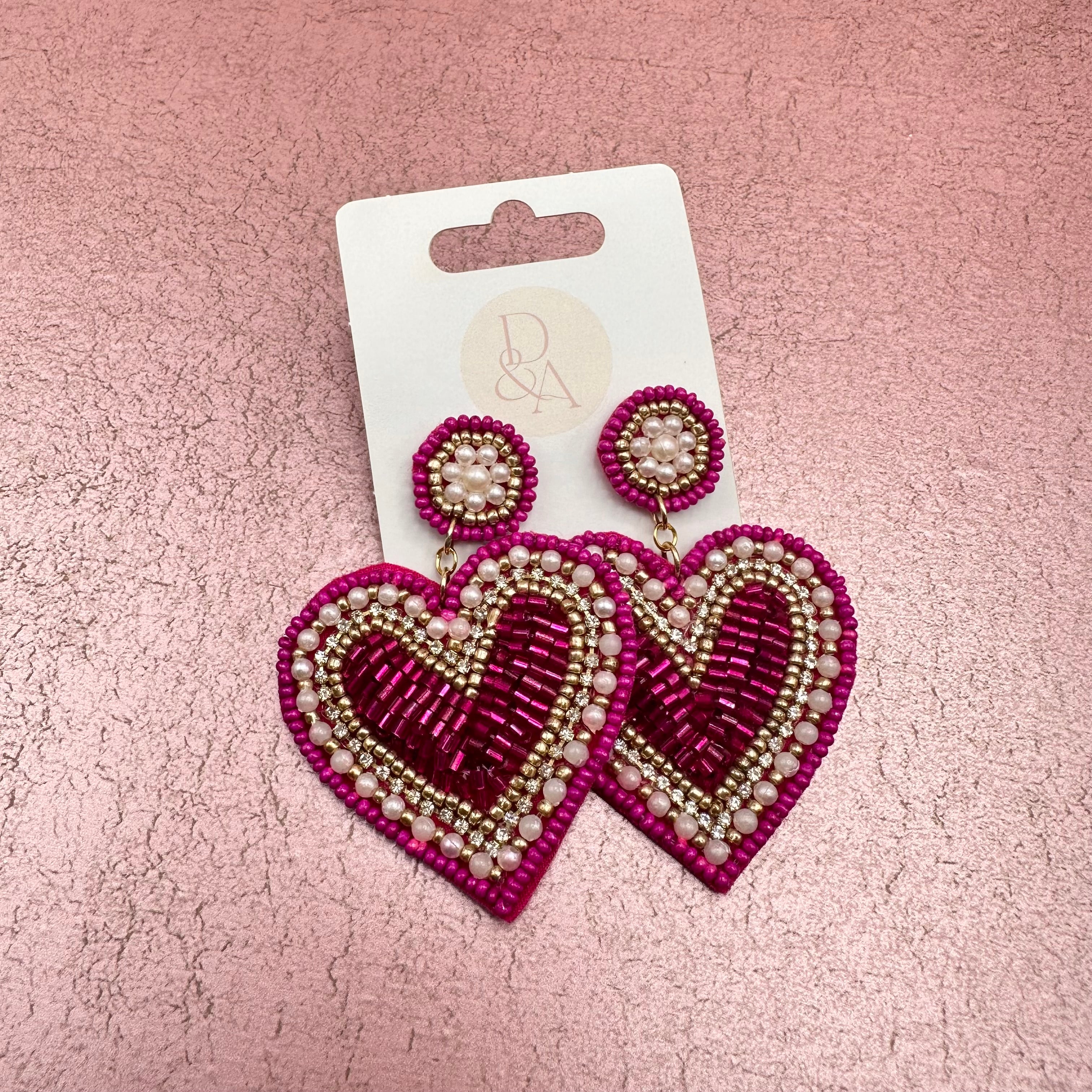 Heart in Heart Beaded Earrings
