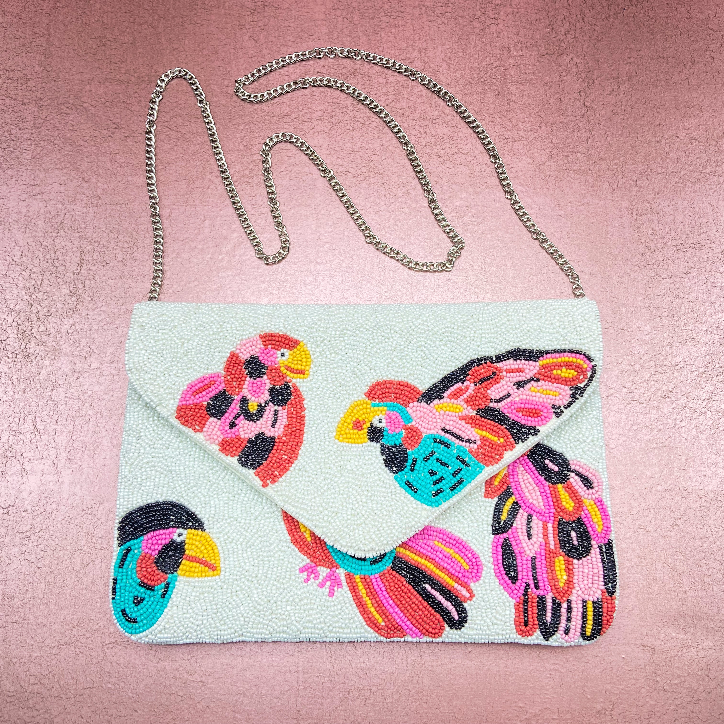 Bird Motif Beaded Clutch
