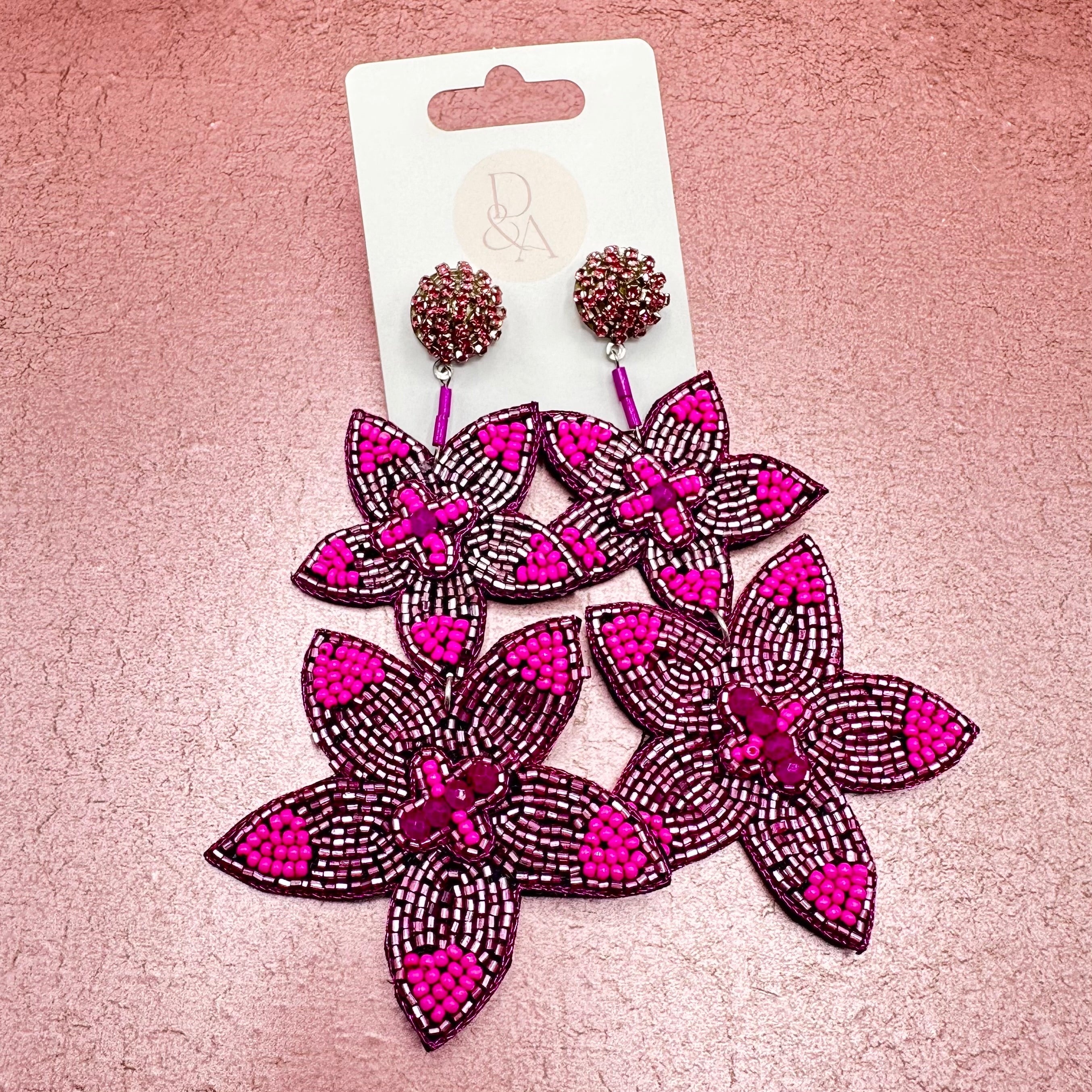 Pink Flower Drop Earrings