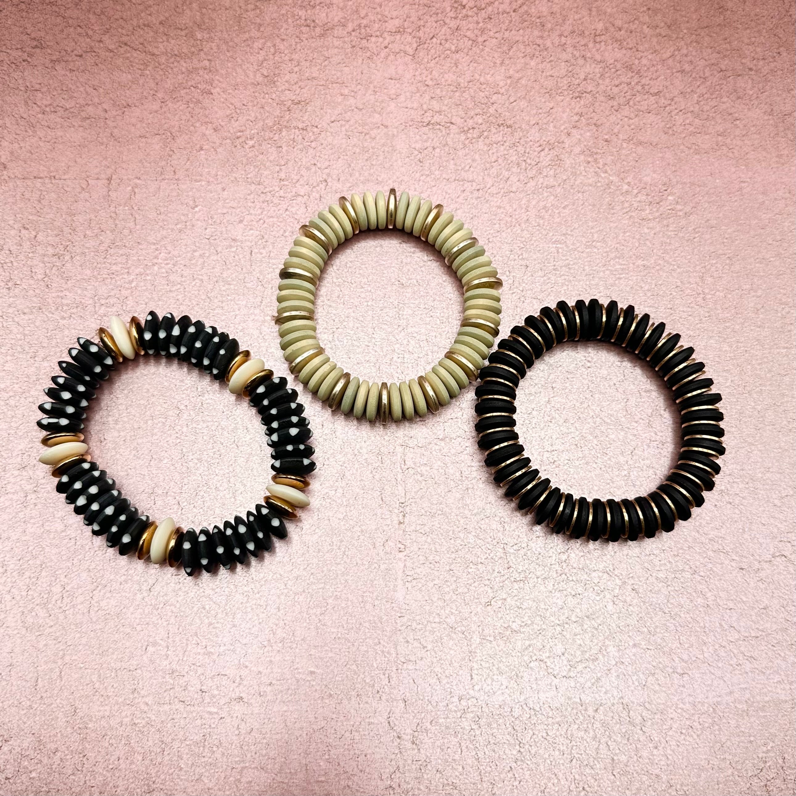 Taupe & Gold Clay Beaded Bracelet