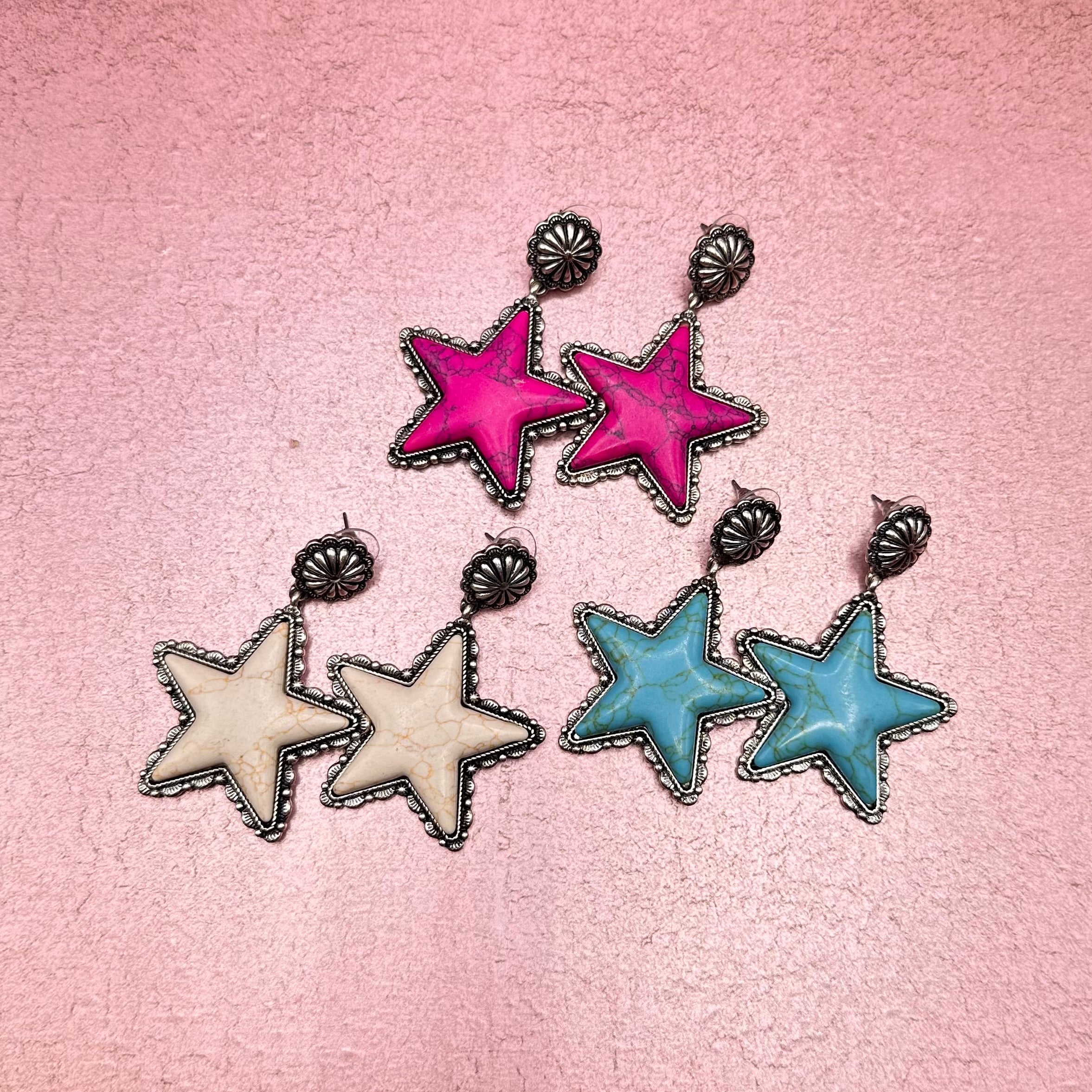 Semi Precious Star Statement Earrings