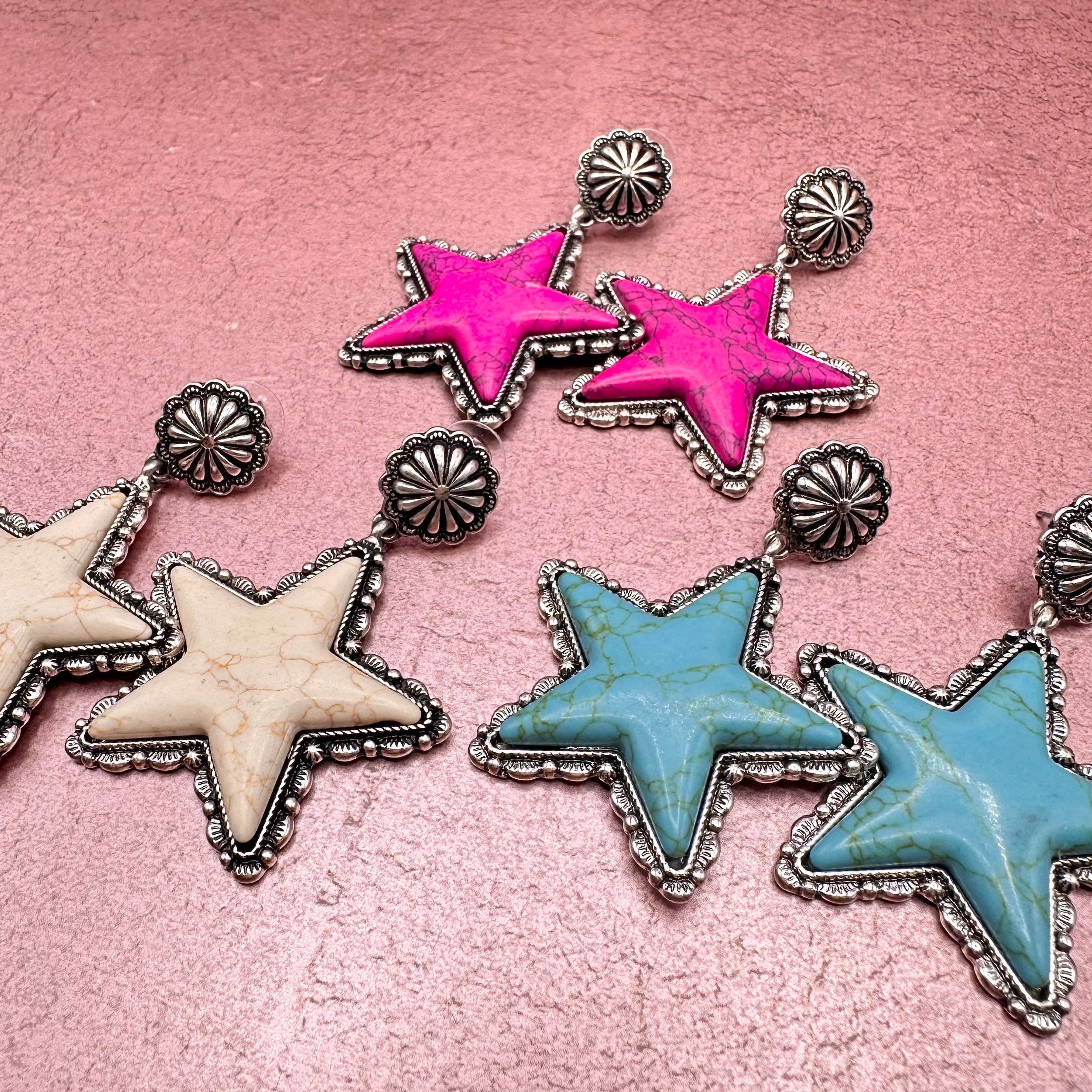 Semi Precious Star Statement Earrings
