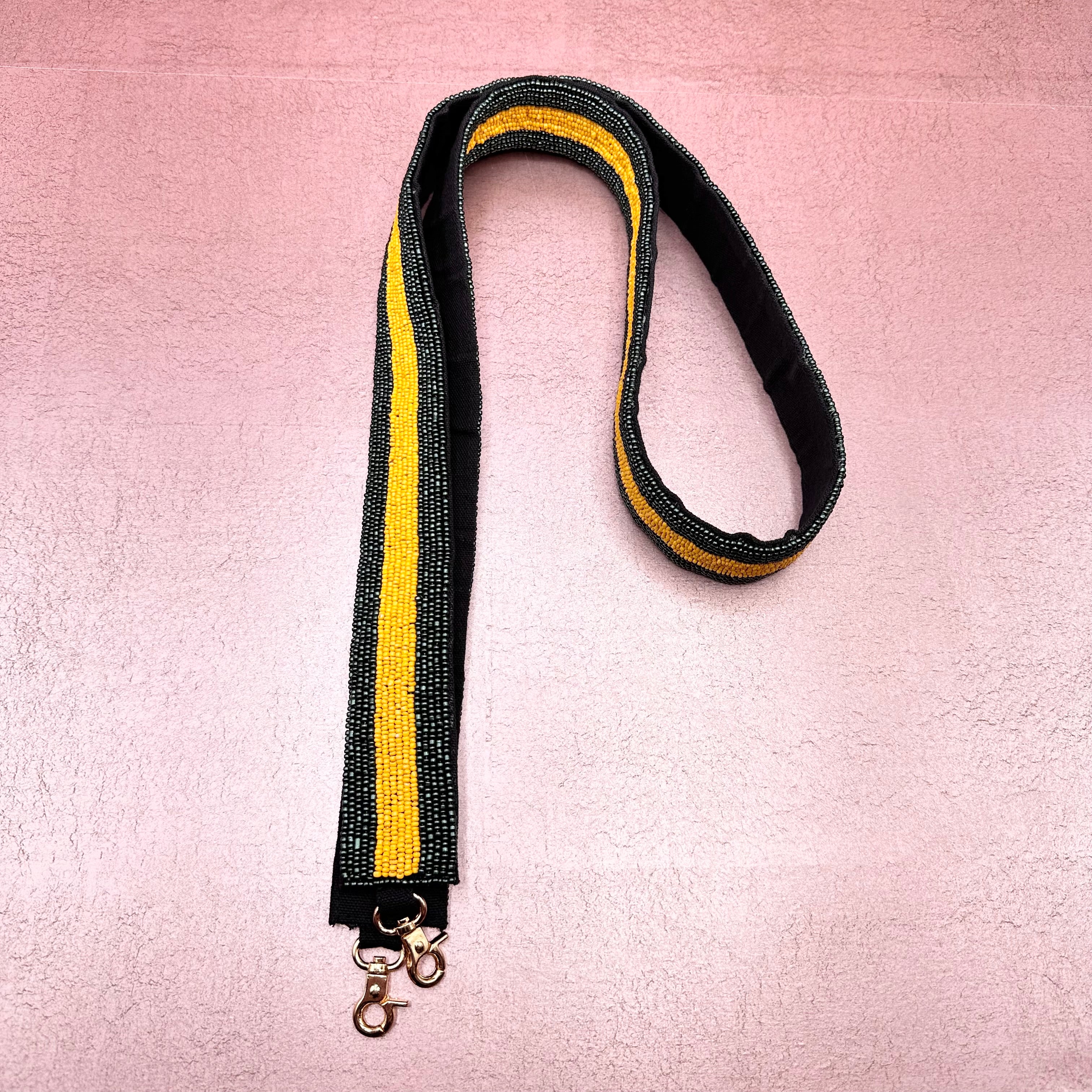 Green and Yellow Striped Beaded Purse Strap