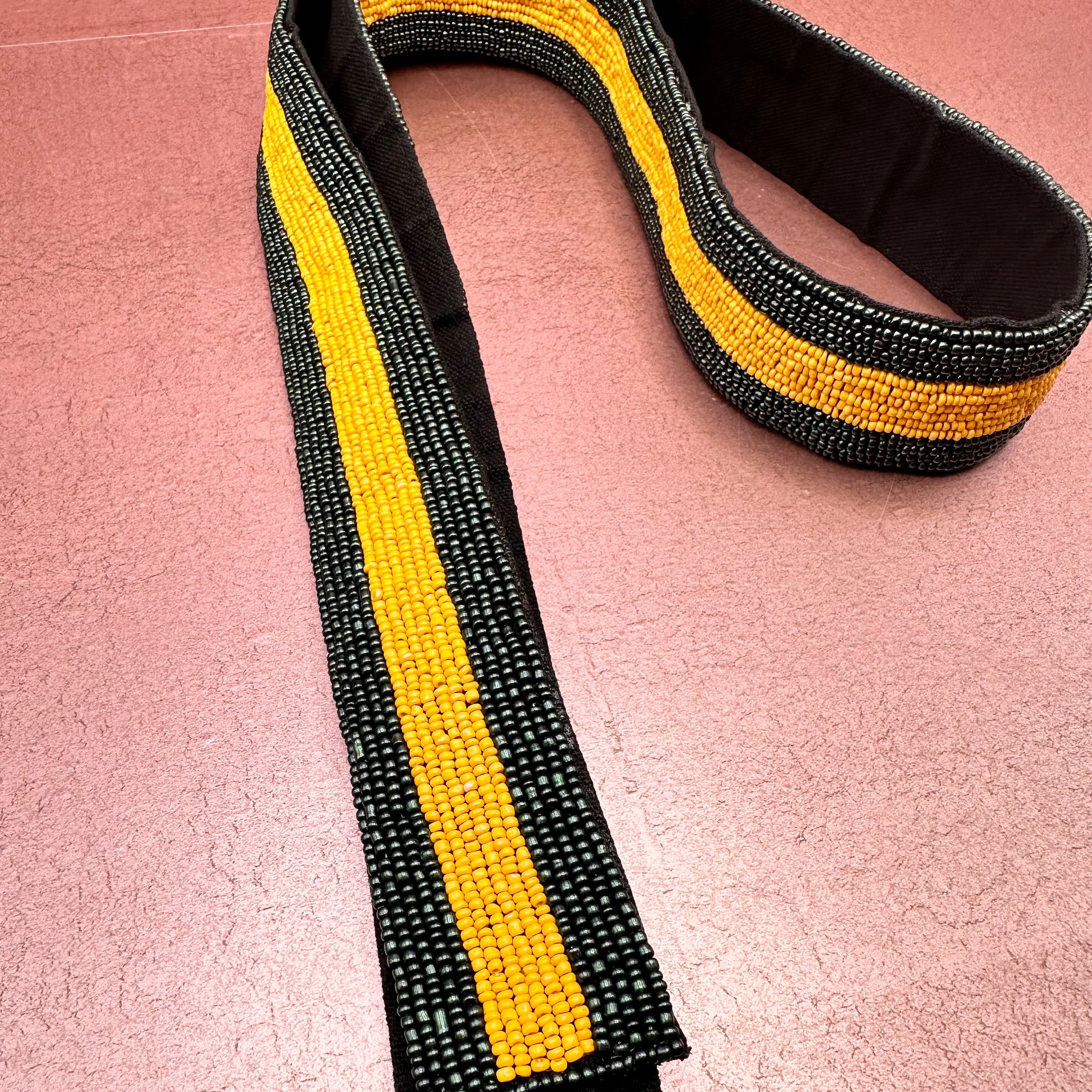 Green and Yellow Striped Beaded Purse Strap
