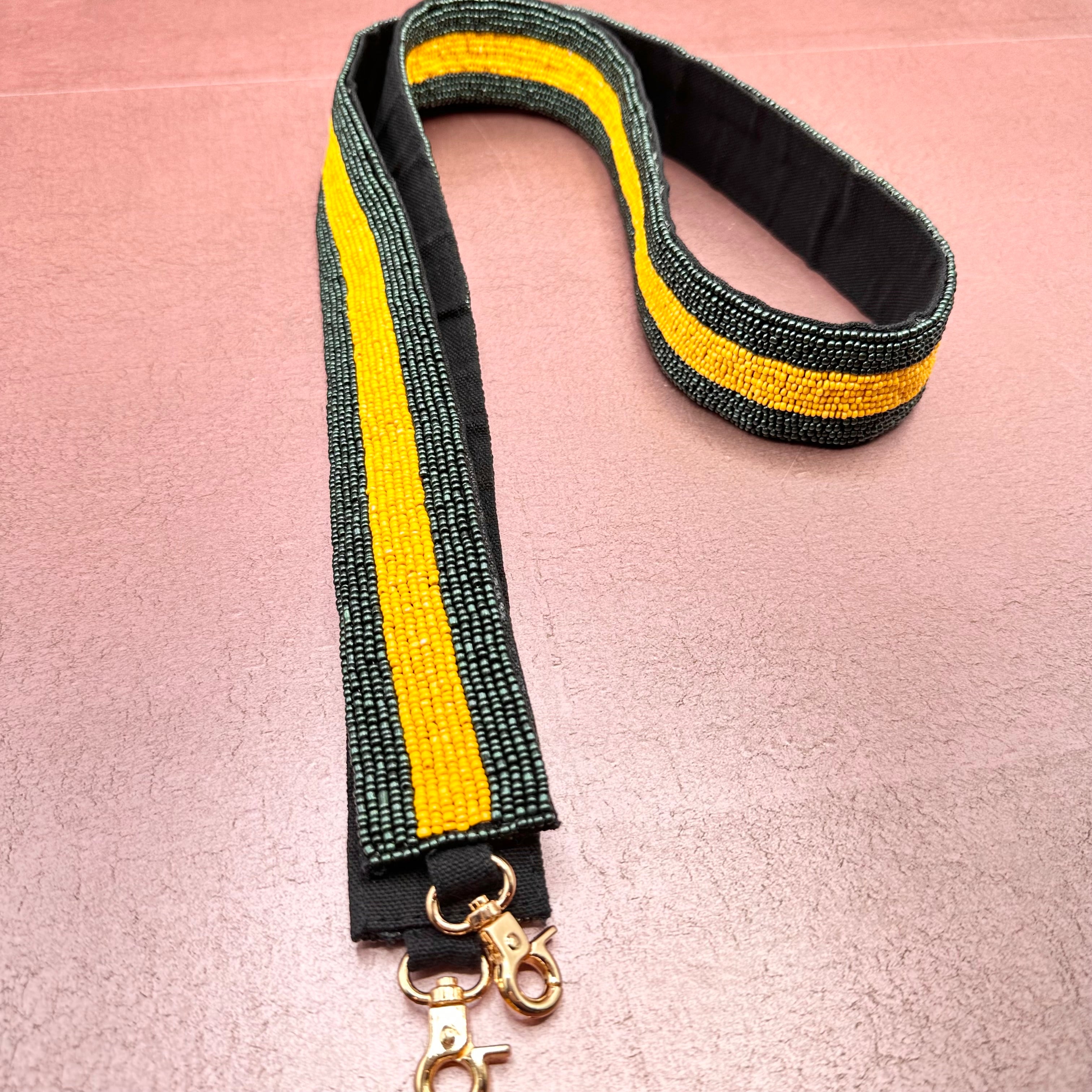 Green and Yellow Striped Beaded Purse Strap