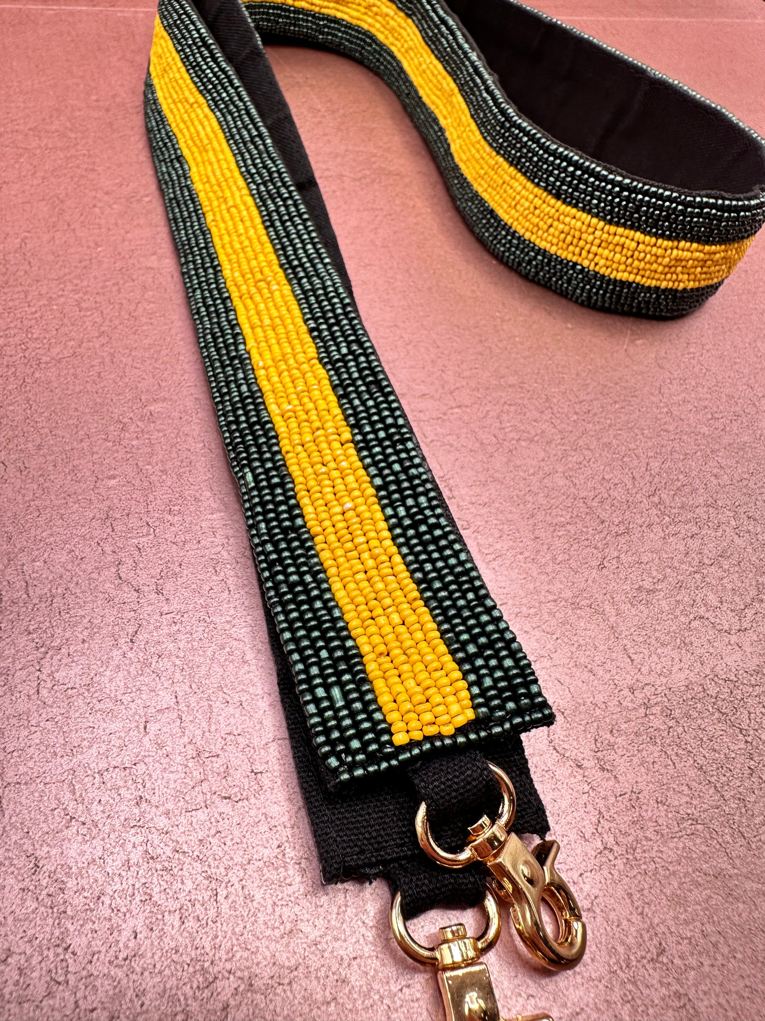 Green and Yellow Striped Beaded Purse Strap