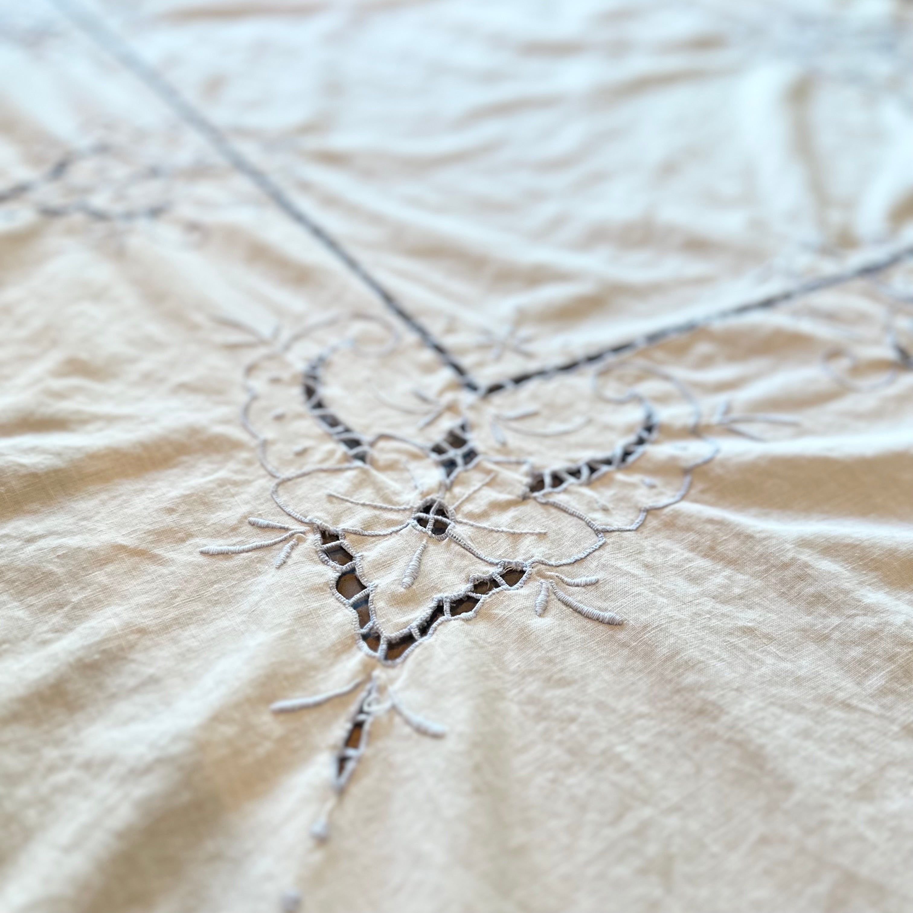 White and Light Blue Vintage Tablecloth