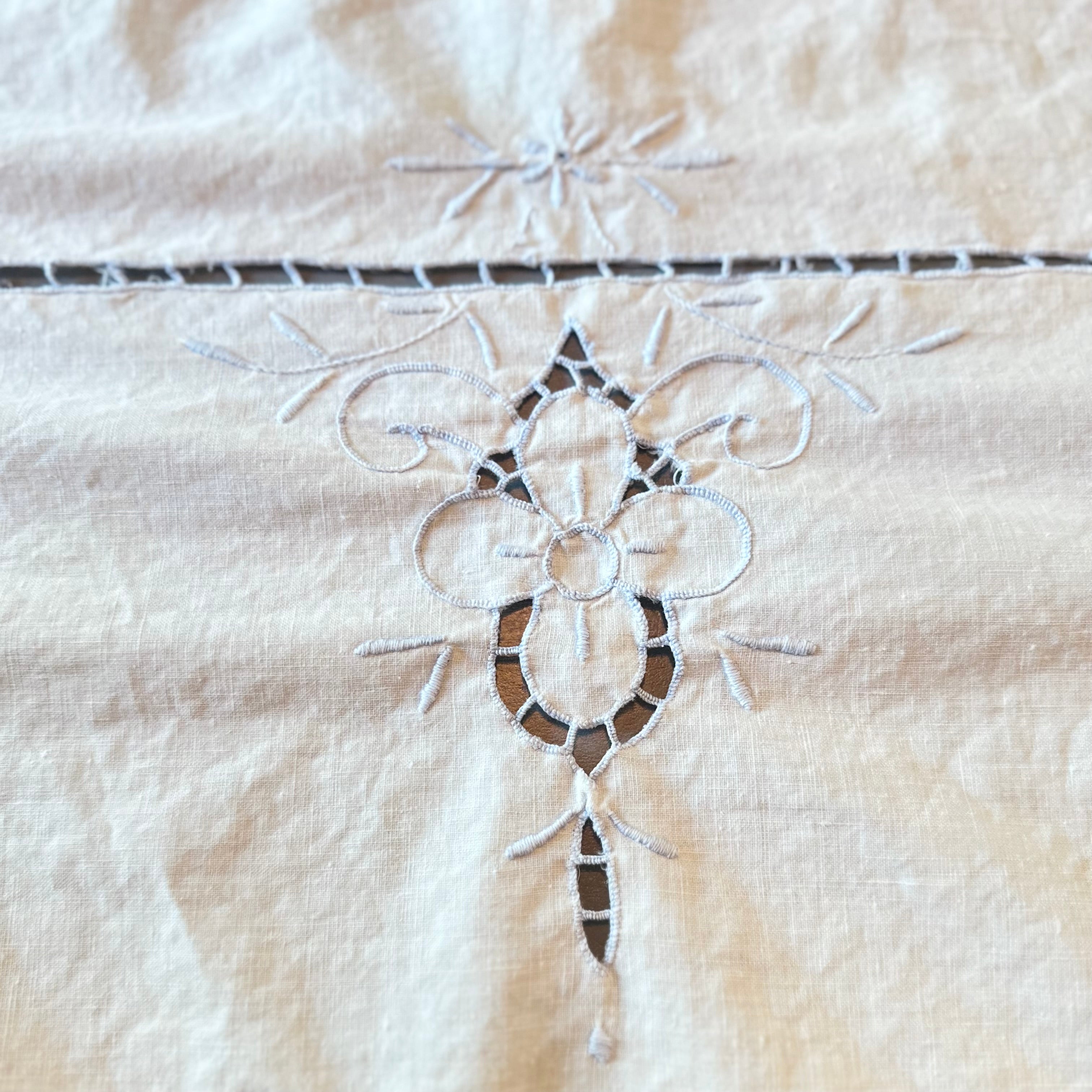 White and Light Blue Vintage Tablecloth