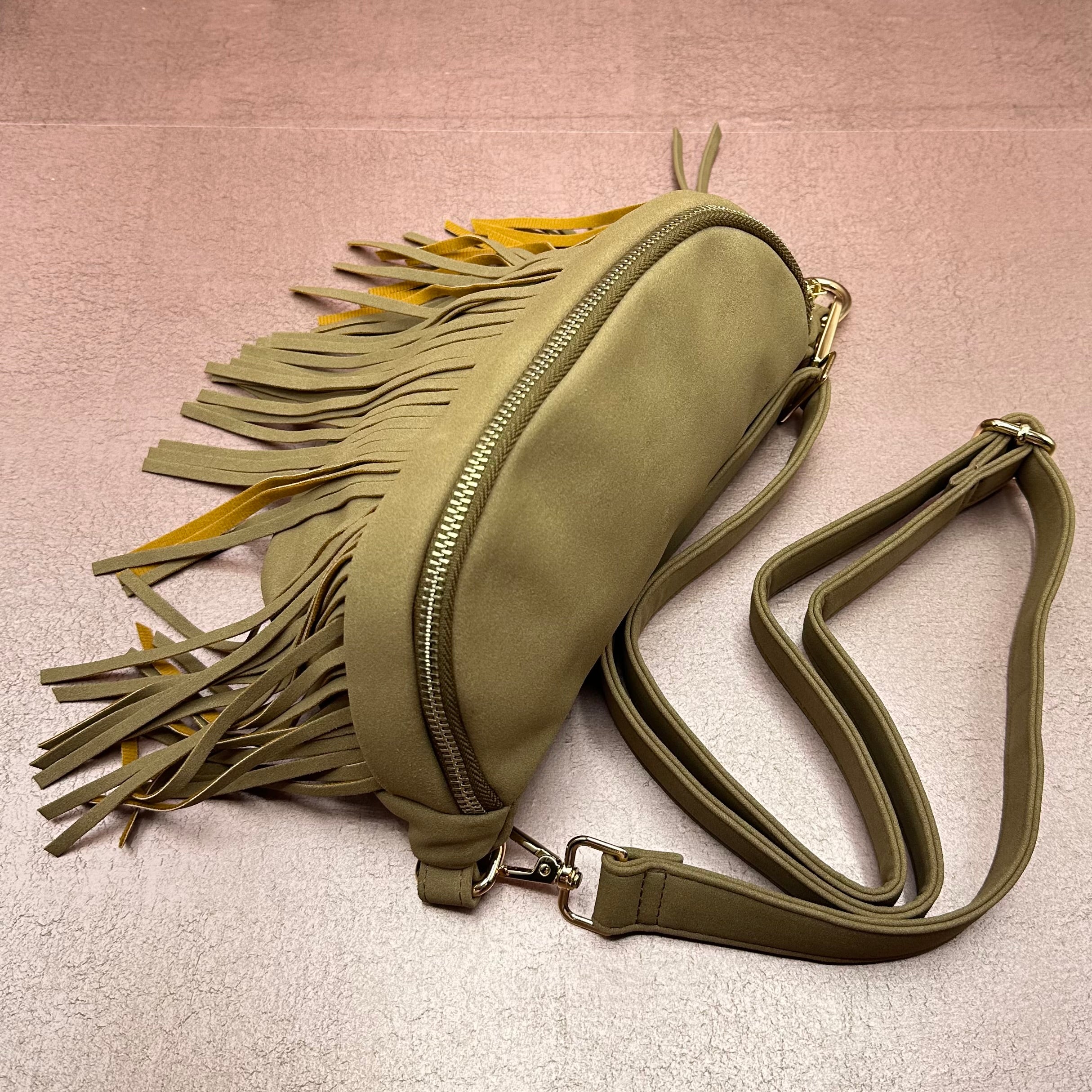 Tan Suede Fringe Bum-Hip Bag
