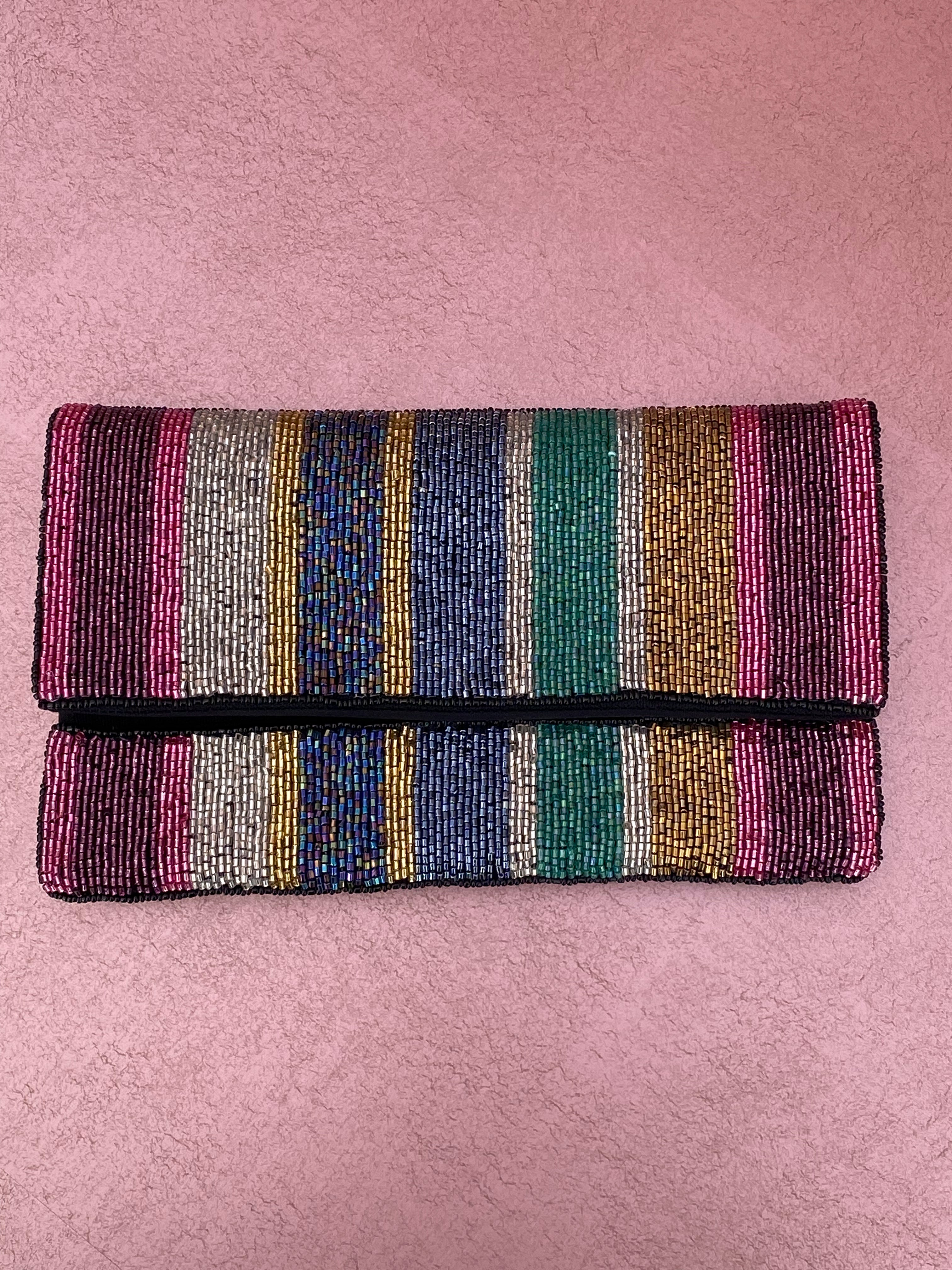 Multi Striped Beaded Clutch