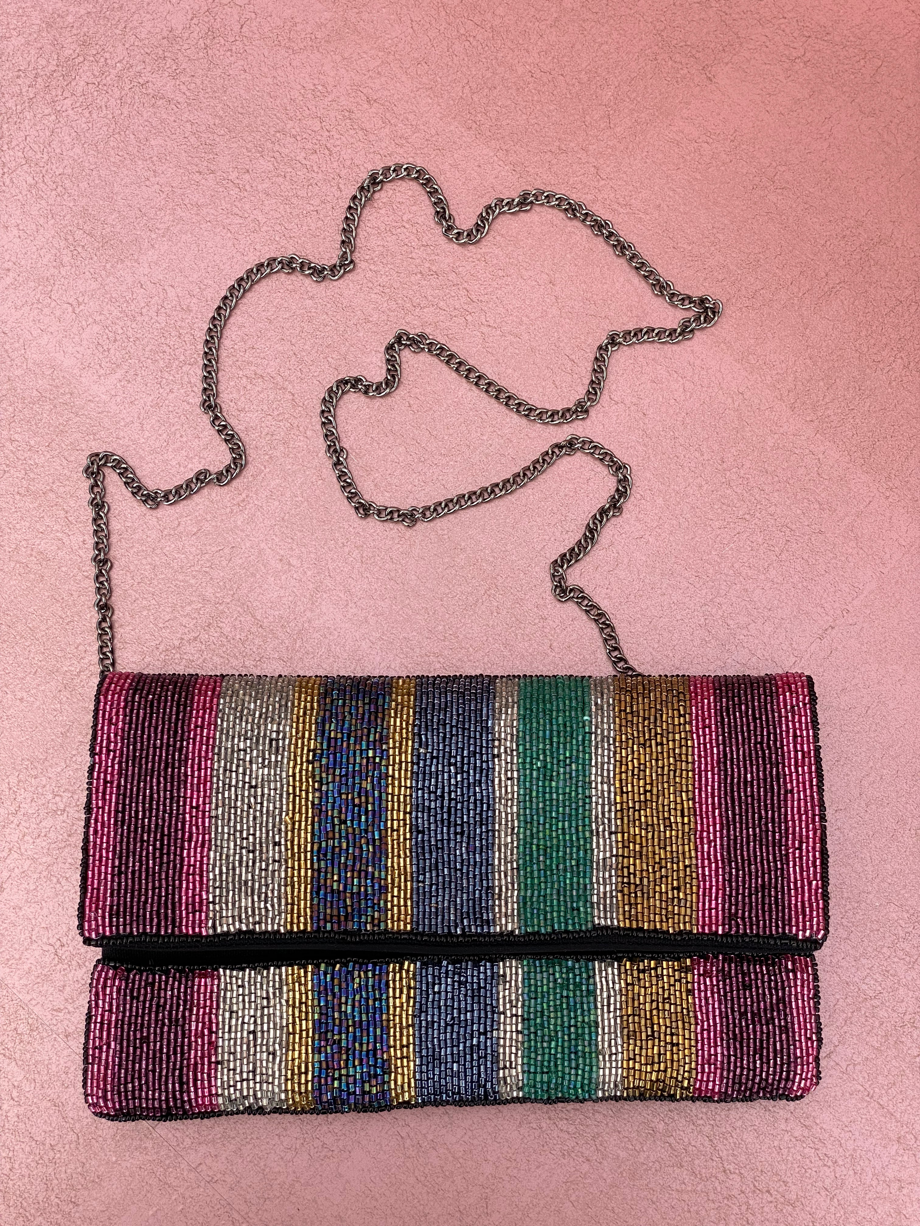 Multi Striped Beaded Clutch