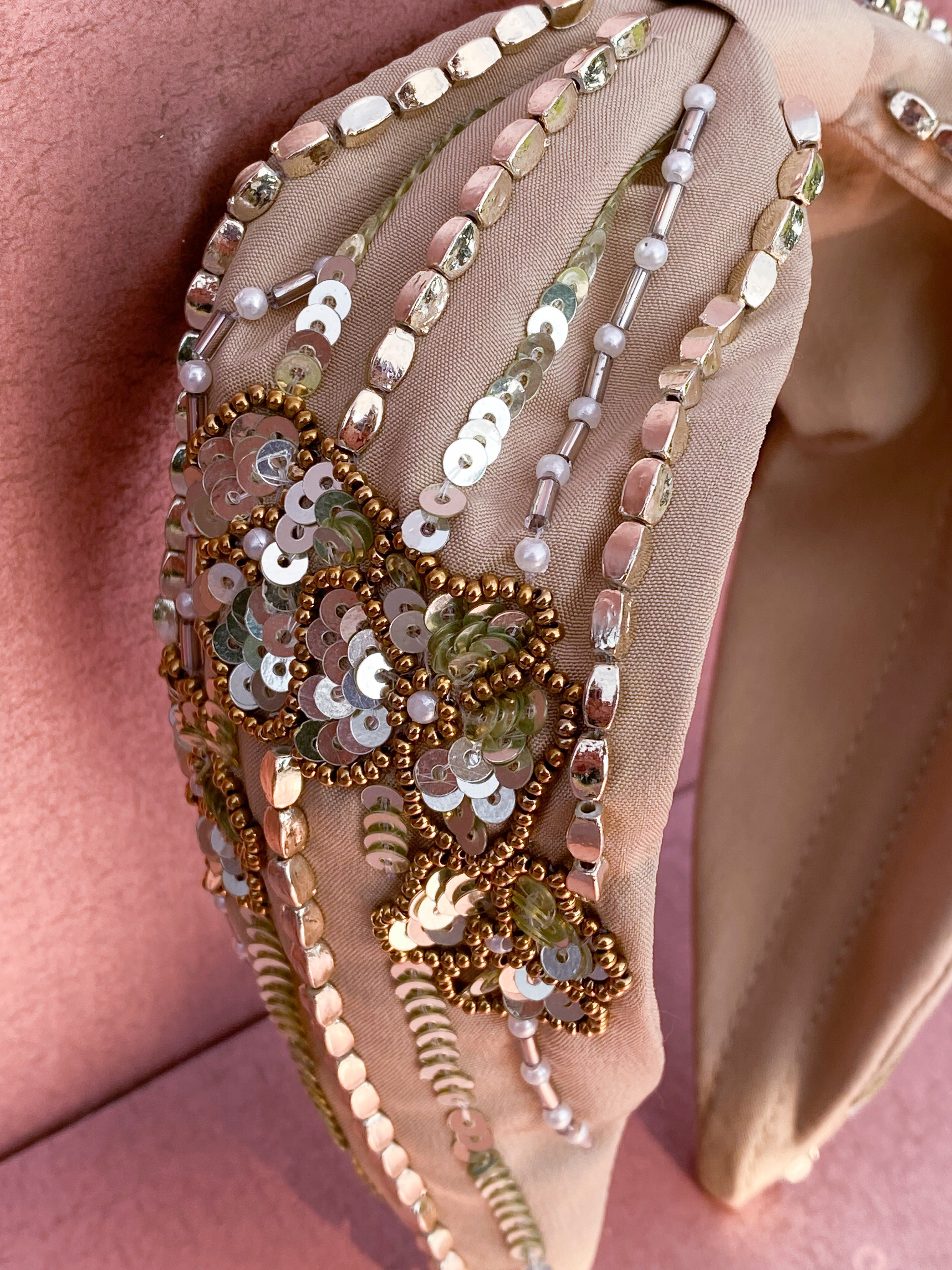 Beige Flower Beaded Headband
