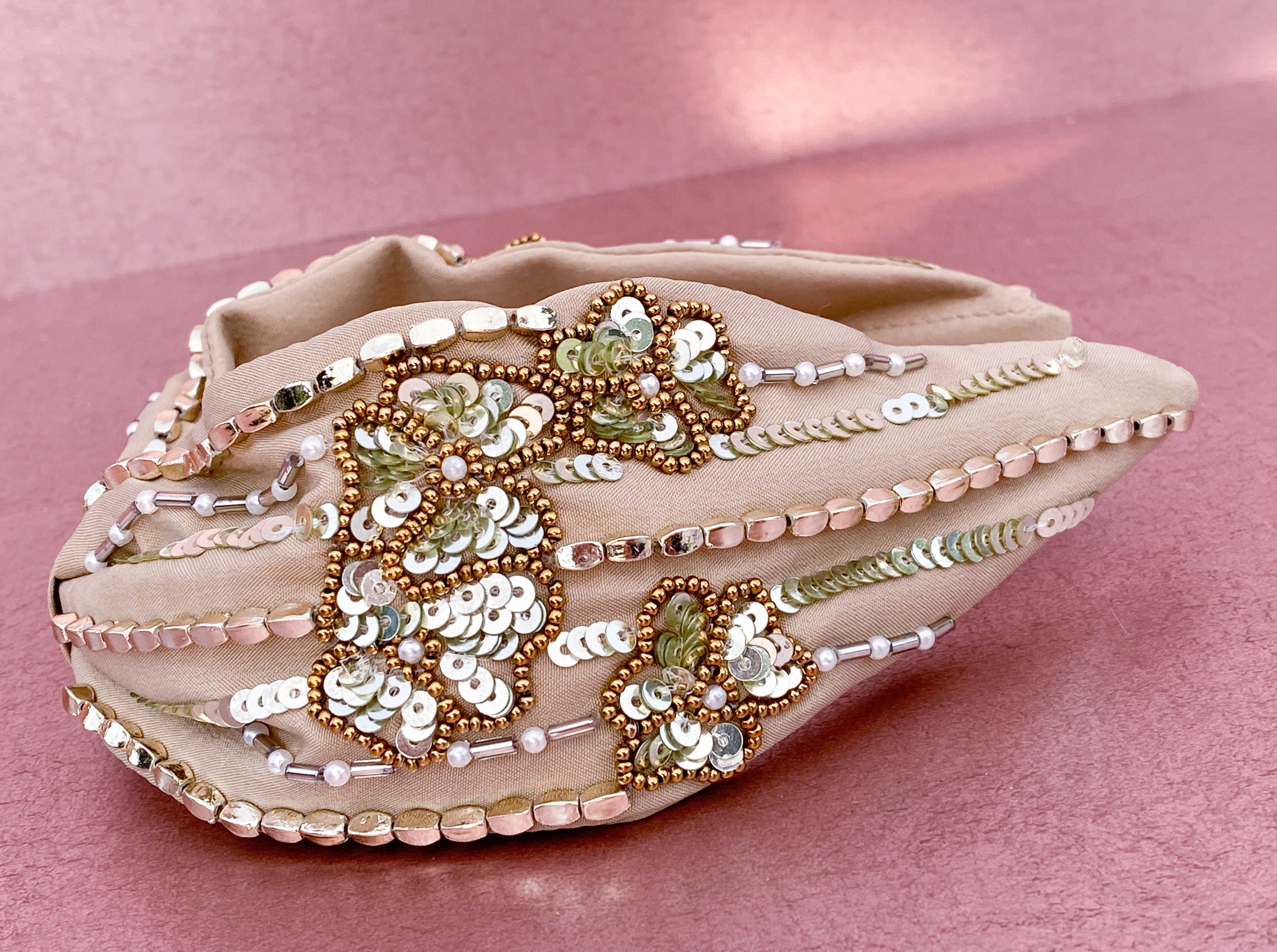 Beige Flower Beaded Headband