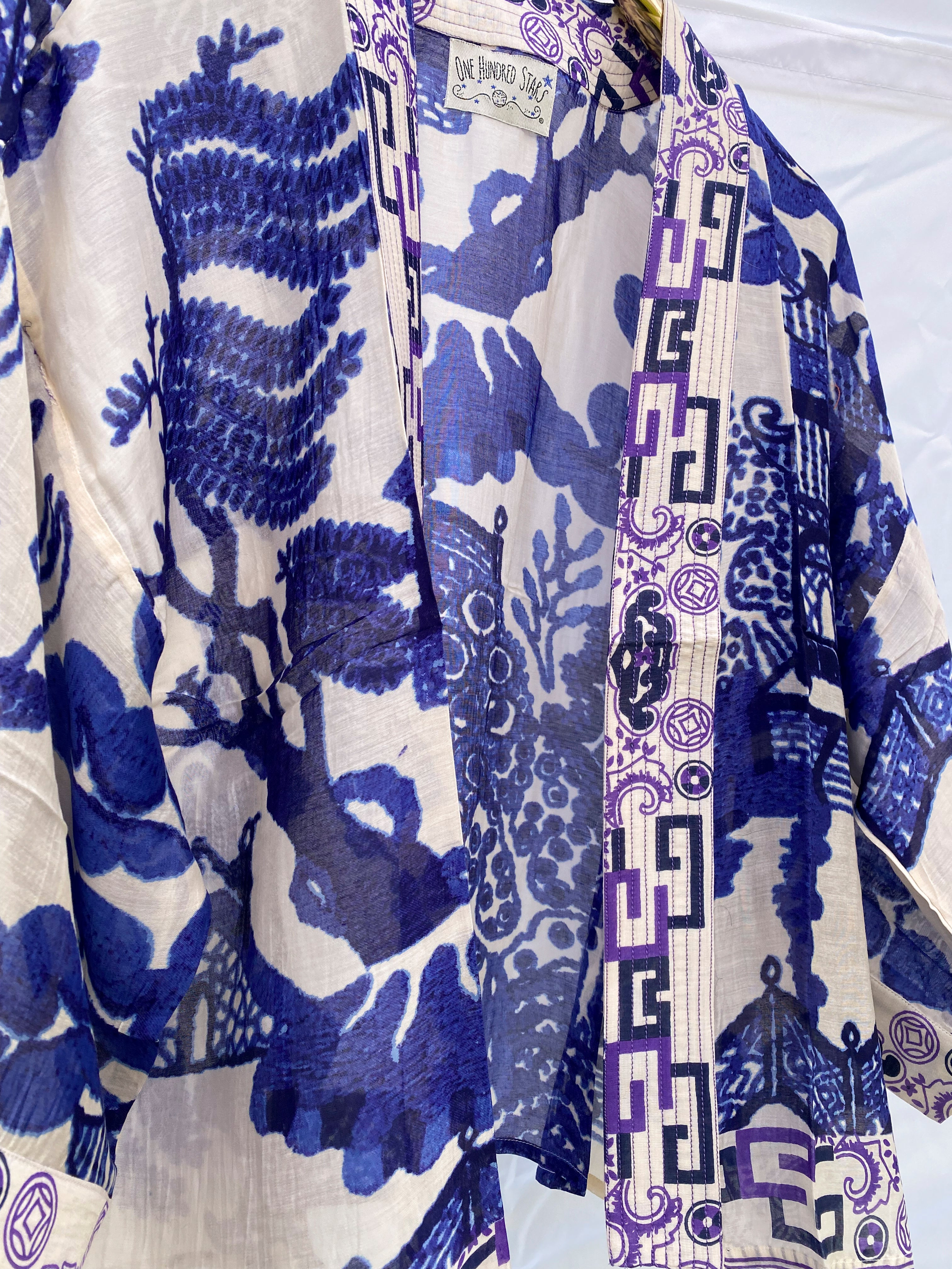 Giant Blue Willow Short Cover up/ Kimono