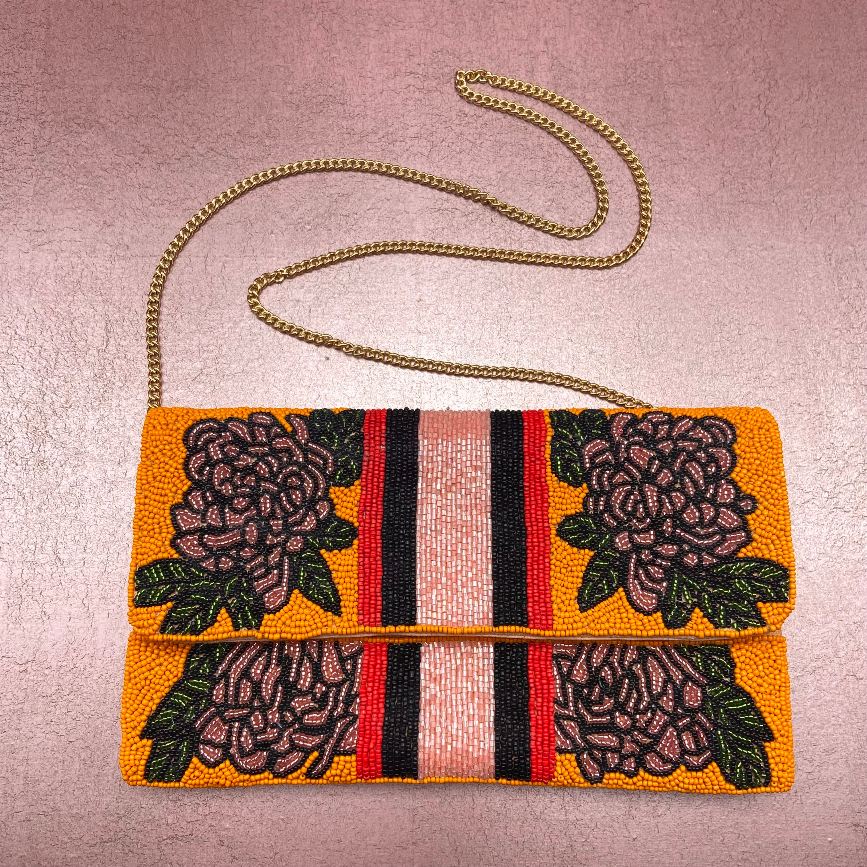 Striped Pink Rose Clutch