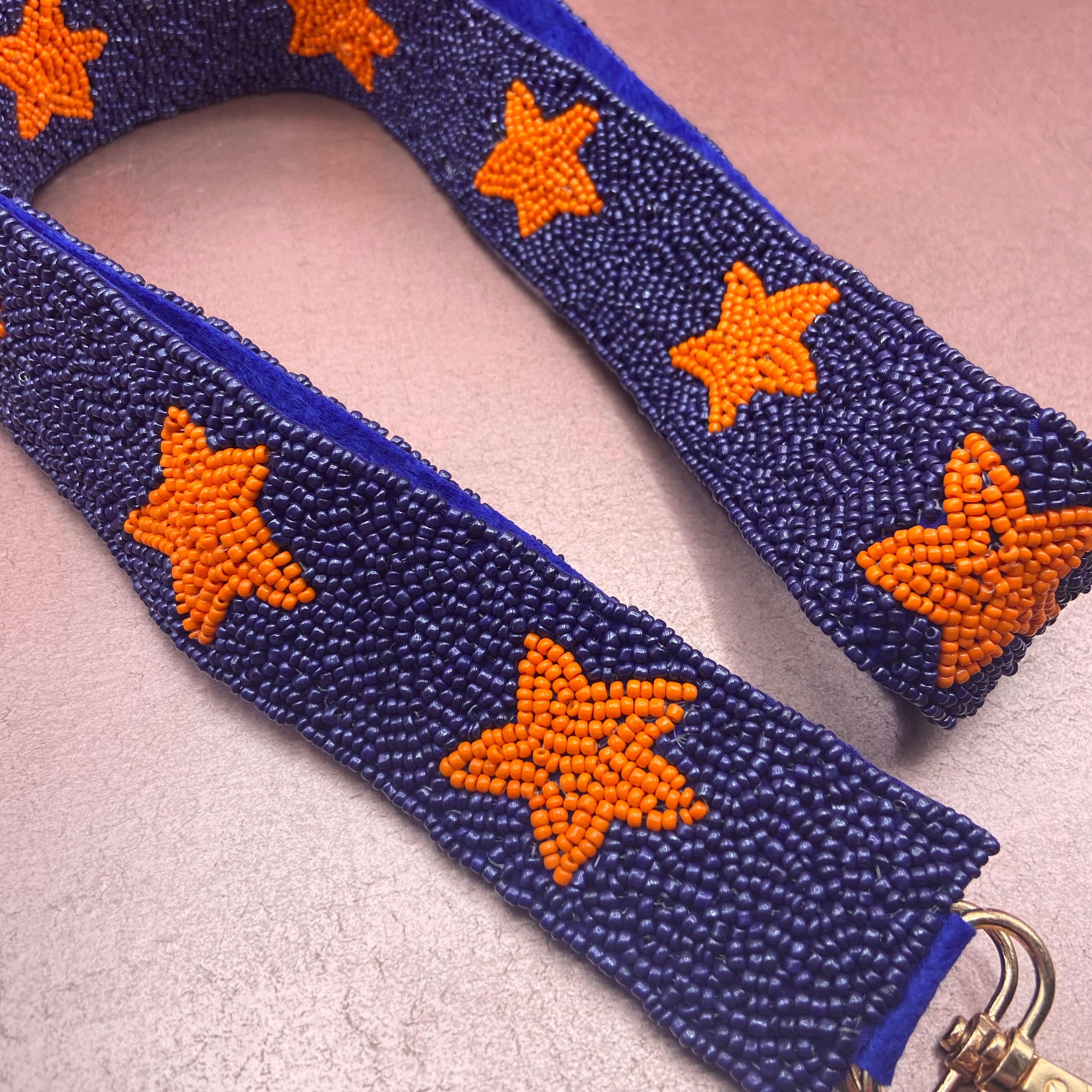 Orange Star & Navy Blue Beaded Purse Strap